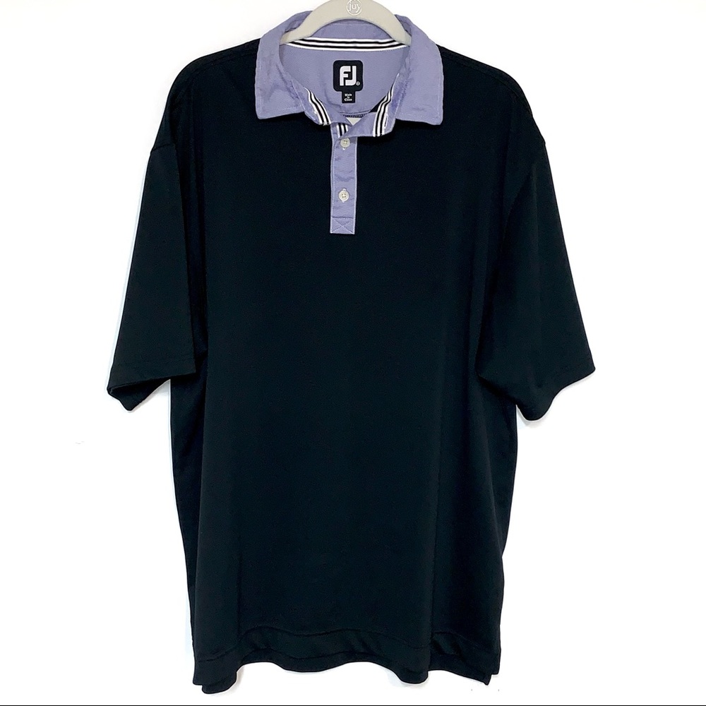 FootJoy Black Golf Athletic Polo Purple Black Striped Neck Shirt Men’s Size XL